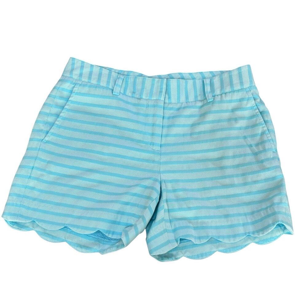 J. McLaughlin Soft Blue on Blue Striped Scalloped Petal Hem Shorts Size 2